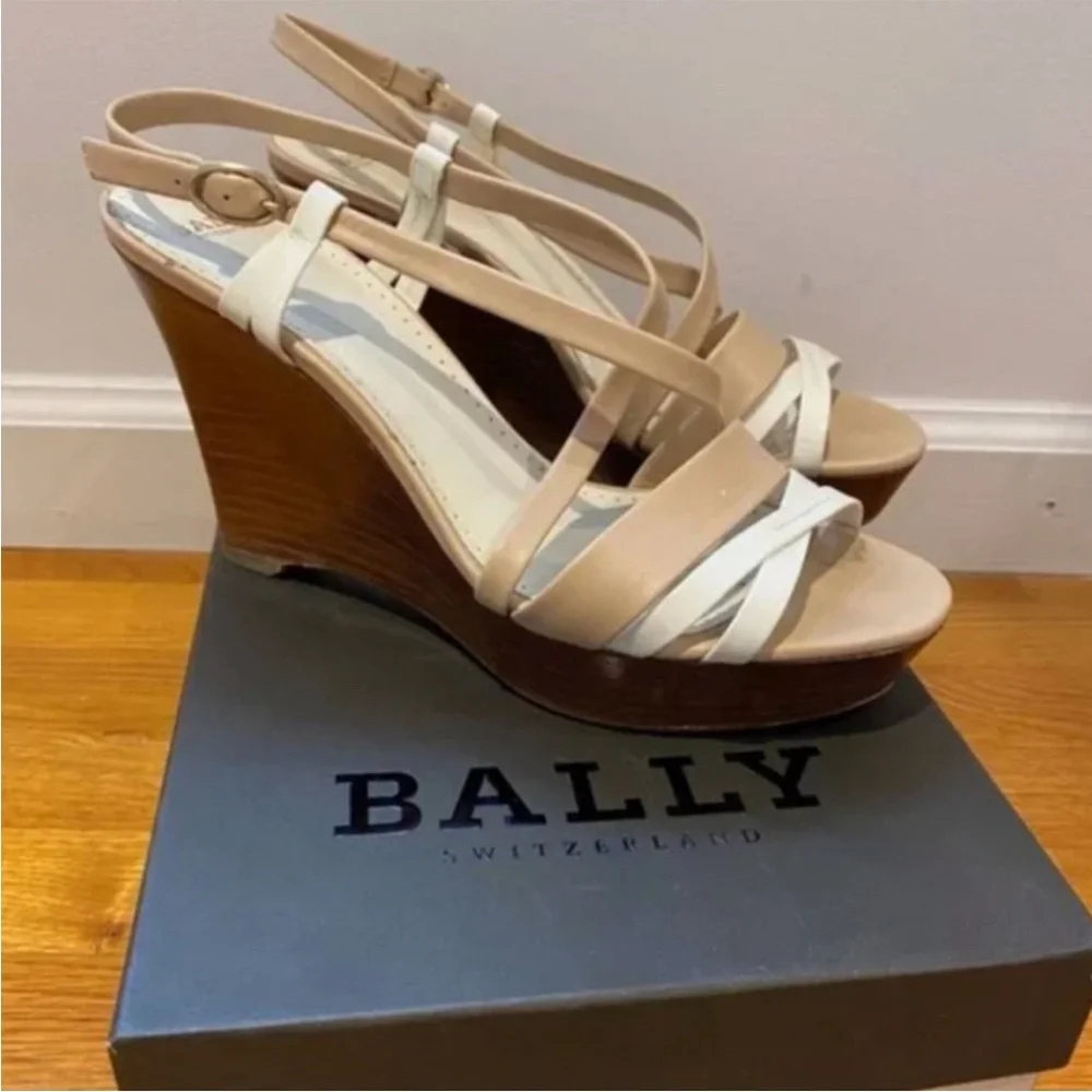 Nude Strappy Bally Patent Platform Wedge Sandal Heels [Size 8.5]